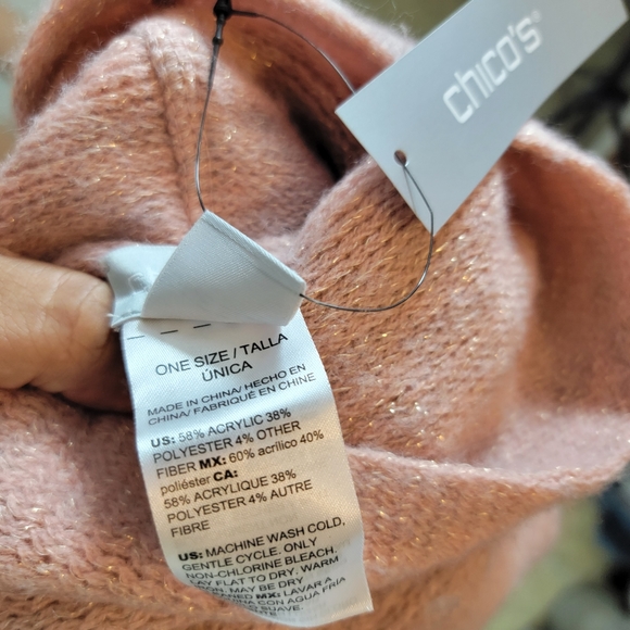 CHICO'S Cozy Stripe Cowl Neck Shimmery Metallic Fringe Poncho NWT OS - Picture 7 of 8